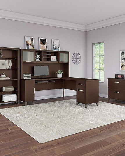 Bush Furniture Somerset Tall 5 Shelf Bookcase | Large Open Bookshelf | Display Cabinet for Library, Living Room, and Home Office, 30W x 13D x 65H, Mocha Cherry - LeafyLoom