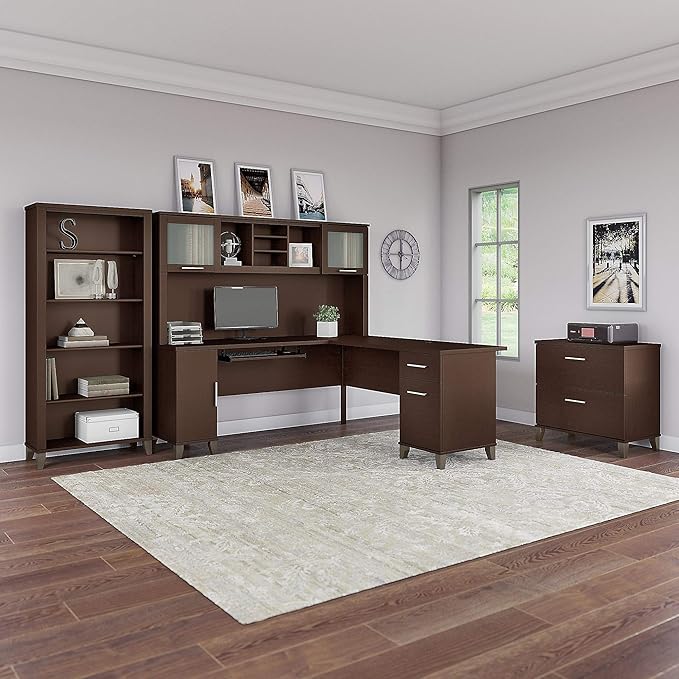 Bush Furniture Somerset Tall 5 Shelf Bookcase | Large Open Bookshelf | Display Cabinet for Library, Living Room, and Home Office, 30W x 13D x 65H, Mocha Cherry - LeafyLoom