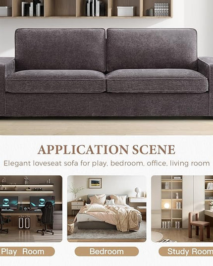 EASELAND Sofa Couch, 88" Chenille Loveseat for Living Room, 3 Seat Lounge Sofa for Bedroom with Removable Back and Seat Cushions, Modern Deep Comfy Couch with Solid Wood Legs and Armrest (Dark Grey) - LeafyLoom
