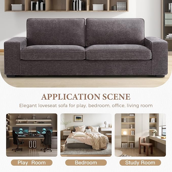 EASELAND Sofa Couch, 88" Chenille Loveseat for Living Room, 3 Seat Lounge Sofa for Bedroom with Removable Back and Seat Cushions, Modern Deep Comfy Couch with Solid Wood Legs and Armrest (Dark Grey) - LeafyLoom