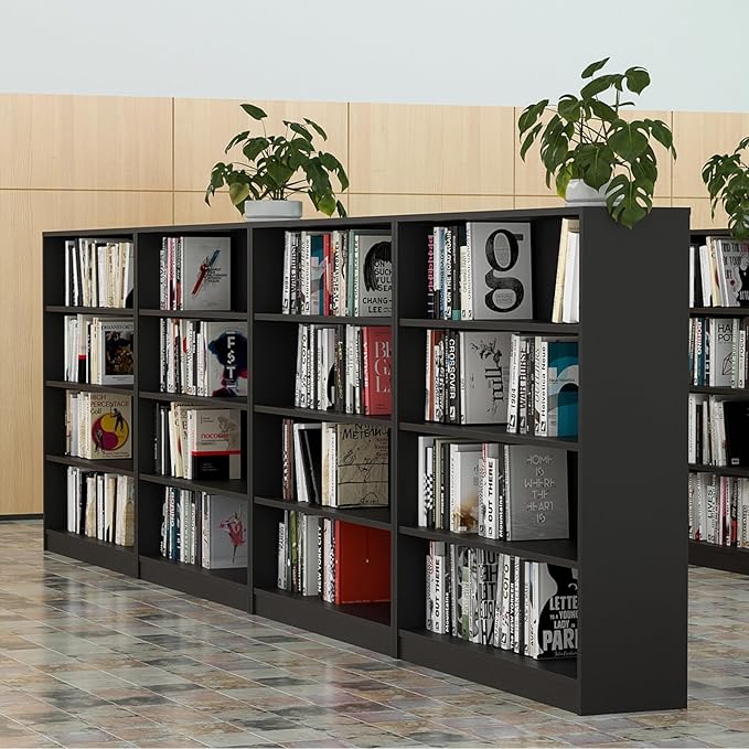 Farini 4 Shelf boockase Display Bookcase Freestanding Wooden Bookshelves for Home Office Living Room,48 Inch Height,Black - LeafyLoom