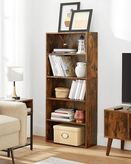 VASAGLE Bookshelf, 23.6 Inches Wide, 5-Tier Open Bookcase with Adjustable Storage Shelves, Floor Standing Unit, Rustic Brown ULBC165X01 - LeafyLoom