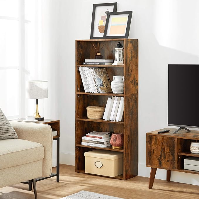 VASAGLE Bookshelf, 23.6 Inches Wide, 5-Tier Open Bookcase with Adjustable Storage Shelves, Floor Standing Unit, Rustic Brown ULBC165X01 - LeafyLoom
