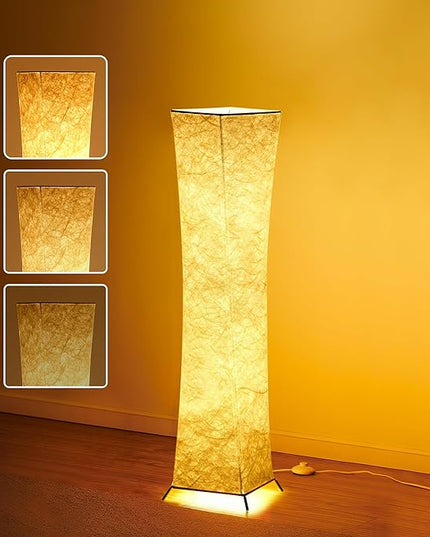 chiphy Floor Lamp, Dimmable 39" (XS) Tall Standing Lamp, 3 Levels Adjustable Brightness 12Wx2 LED Bulbs, Column Floor Light w/White Fabric Shade, Home Decor for Living Room, Bedroom, Kids Room - LeafyLoom