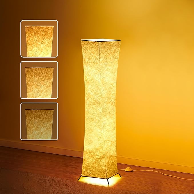 chiphy Floor Lamp, Dimmable 39" (XS) Tall Standing Lamp, 3 Levels Adjustable Brightness 12Wx2 LED Bulbs, Column Floor Light w/White Fabric Shade, Home Decor for Living Room, Bedroom, Kids Room - LeafyLoom