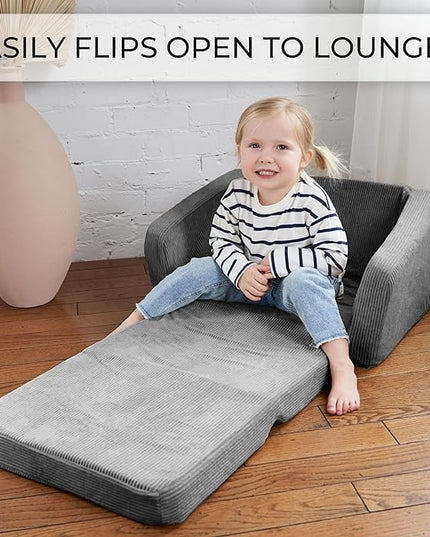 ZICOTO Comfy Kids Chair for Toddler - Stylish 2 in 1 Lounger Made of Memory Foam Easily Unfolds Into a Soft Baby Couch to Nap On - Modern Fold Out Sofa for The Little Ones - LeafyLoom