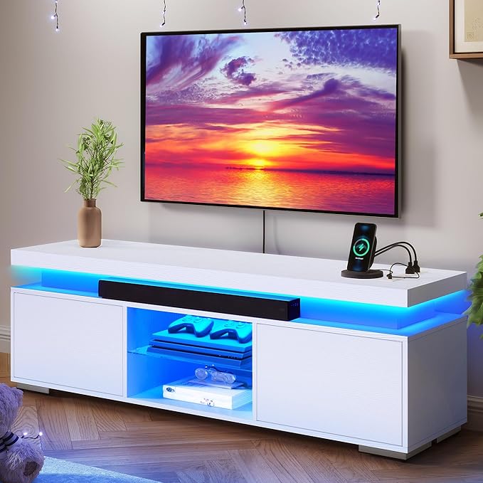 YITAHOME Morden TV Stand for 65 Inch TV, Mid Century Modern Entertainment Center for 300lbs with Double Barn Doors, Rustic TV Media Console TV Cabinet for Living Room, Grey - LeafyLoom