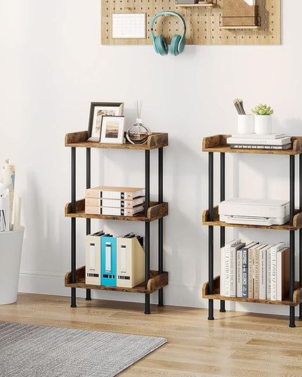 Bookshelf Small Book Shelf: 3-Tier Wood Bookcase Industrial Bookshelf Metal Standing Book Shelves Display Book Rack for Living Room Bedroom Home Office (Rustic Brown) - LeafyLoom