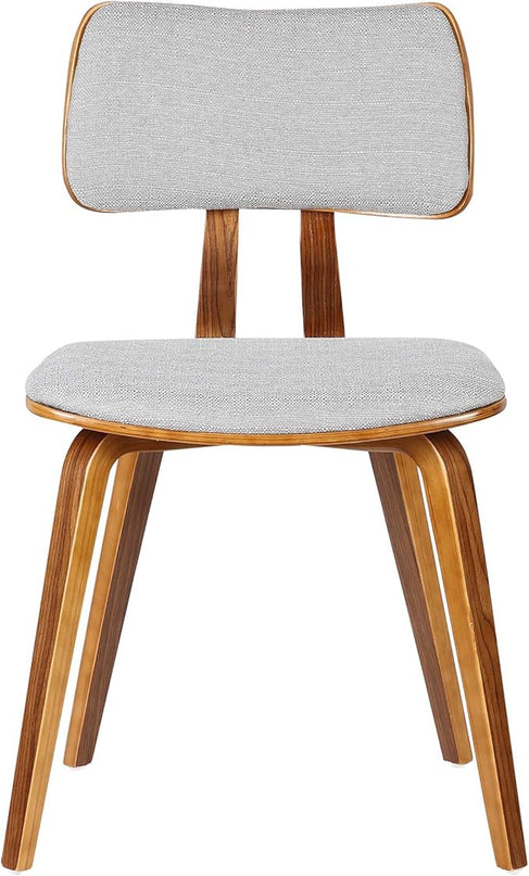 Armen Living Jaguar Mid Century Modern Dining Accent Chair for Kitchen Table Desk Vanity in Grey Fabric and Walnut Wood Finish - LeafyLoom