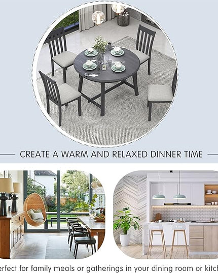 NicBex Small Dining Table Set for 4 Kitchen Table and Chairs 5-Piece Wood Dining Table Set Round Extendable Dining Table with 4 Dining Chairs for Dining Room, Gray - LeafyLoom
