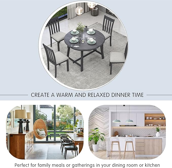 NicBex Small Dining Table Set for 4 Kitchen Table and Chairs 5-Piece Wood Dining Table Set Round Extendable Dining Table with 4 Dining Chairs for Dining Room, Gray - LeafyLoom