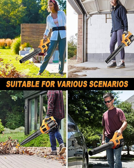 EWORK Cordless Leaf Blower - 21V Electric Leaf Blower Cordless with (2) 3.0Ah Battery and Fast Charger 400CFM Variable Speed & Turbo Mode - Battery Powered Leaf Blowers for Lawn Care and Patio - LeafyLoom