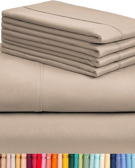 LuxClub 6 PC California King Sheet Set, Breathable Luxury Bed Sheets, Deep Pockets 18" Wrinkle Free Cooling Sheets Machine Washable Hotel Bedding Silky Soft - Light Khaki Cal King - LeafyLoom