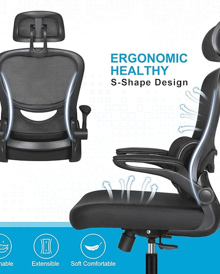 Misolant Ergonomic Office Chair, Desk Chair with Lumbar Support, Mesh Office Chair, Ergonomic Chair with Adjustable Headrest and Armrest,Comfortable Office Chair for Home（Black） - LeafyLoom