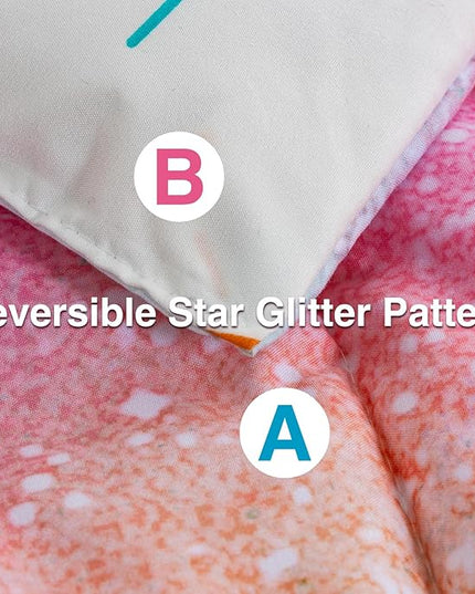 A Nice Night Galaxy Bedding Sets Outer Space Comforter 3D Printed Space Quilt Set Queen Size Glitter Pink Green Color,for Children Boy Girl Teen Kids - LeafyLoom