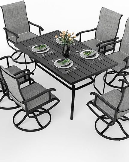Pamapic 7 Pieces Patio Dining Set, Outdoor Dining Set All-Weather for Backyard Poolside Garden Deck, Modern Outdoor Table and Chairs Set with 6 Textilene Swivel Chairs,Gray - LeafyLoom