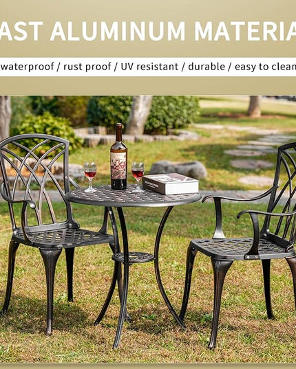 3 Piece Patio Bistro Set Outdoor Bistro Table Set Anti Rust Bistro Table and Chairs w/Umbrella Hole, Durable Patio Set for Porch, Balcony - LeafyLoom