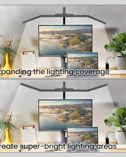 Led Desk Lamp for Home Office, Ultra Bright Touch-Dimming Architect Table Lamp with Clamp, 24W Adjustable Foldable Three Swing Arm Eyecare Led Desk Light with Infrared Sensor-Black - LeafyLoom