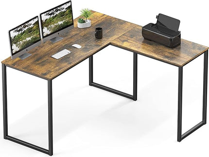 SHW 48-Inch Mission L-Shaped Home Computer Desk, Rustic Brown - LeafyLoom