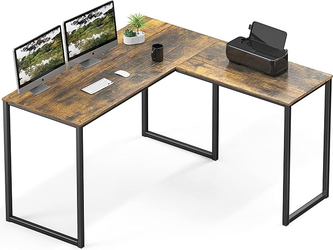 SHW 48-Inch Mission L-Shaped Home Computer Desk, Rustic Brown - LeafyLoom