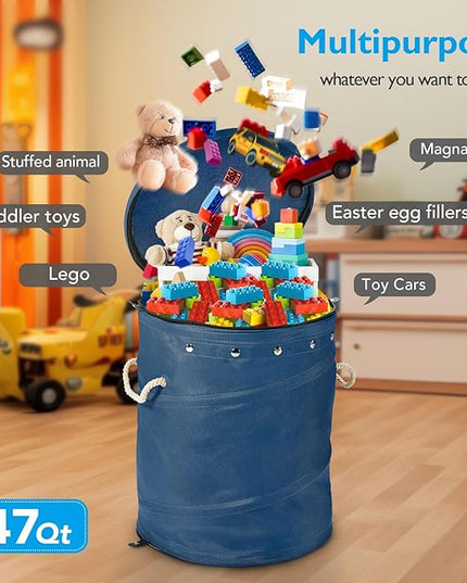 Toy Storage Basket + Play Mat for Kids Toy Chest Organizer Toy Box for Toddlers Boys Girls Kids Toy Storage Organizer Storage Bins with Lids Large Toy Box Living Room Nursery Playroom (Blue) - LeafyLoom