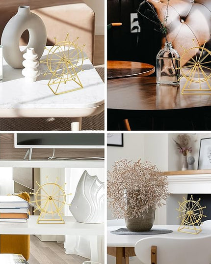 Gold Ferris Wheel Decorations for Office Bookshelf Decor, Home Decor Living Room Shelf- Spinning Ferris Wheel for Gift Birthday Thanksgiving Valentine's Day - LeafyLoom