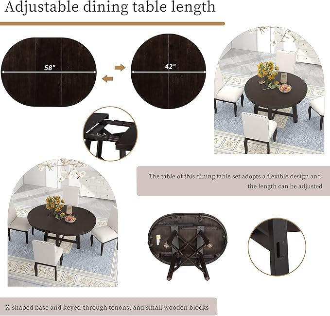 NicBex Dining Table Contemporary Kitchen Table Farmhouse Rustic Round Extendable Dining Table with 16" Leaf Wood Kitchen Table Round Dining Table, Espresso - LeafyLoom