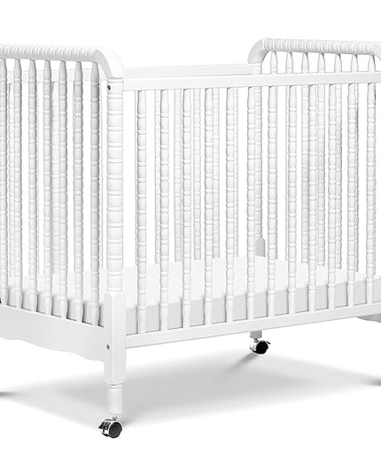 DaVinci Jenny Lind 3-in-1 Convertible Mini Crib in White, Removable Wheels, Greenguard Gold Certified - LeafyLoom