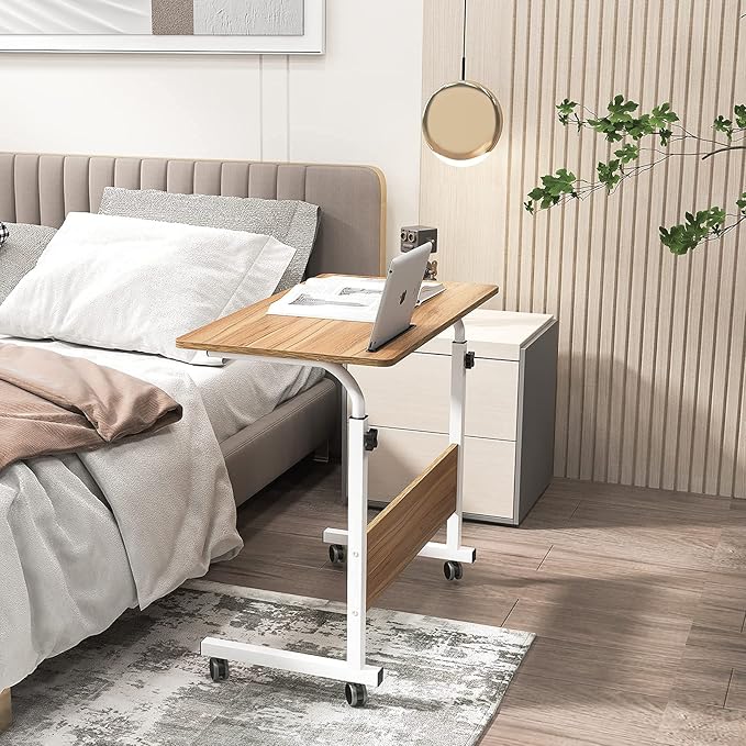 SogesGame 31.5 inches Side Table with Wheels,Snack Side Table with Castors Mobile End Table Easy to Assemble for Laptop,Oak,05#3-80OK-S8-US - LeafyLoom