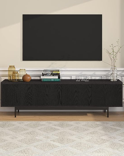Henn&Hart Whitman TV Stand, 70" Wide, Black - LeafyLoom