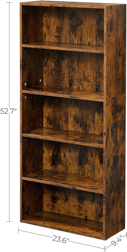 VASAGLE Bookshelf, 23.6 Inches Wide, 5-Tier Open Bookcase with Adjustable Storage Shelves, Floor Standing Unit, Rustic Brown ULBC165X01 - LeafyLoom