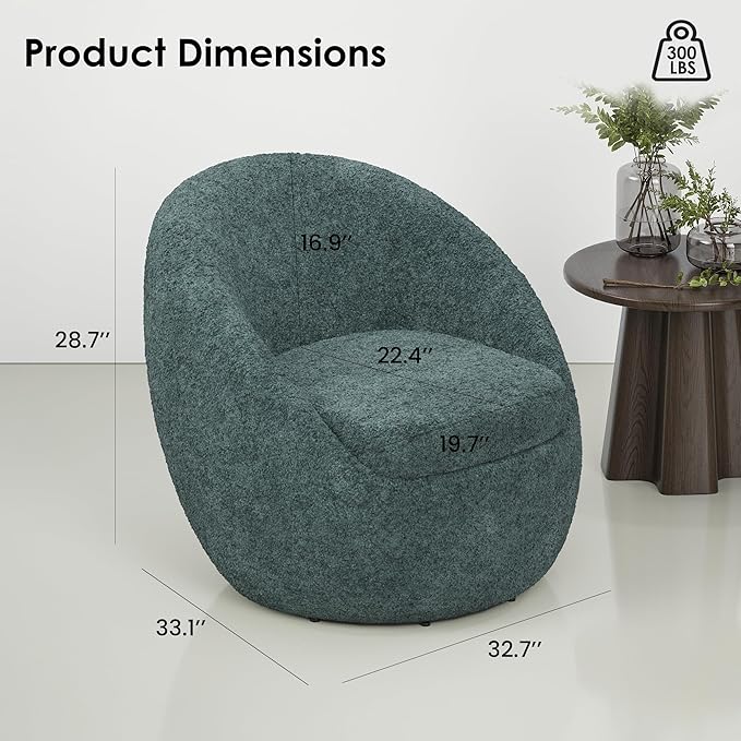 Farini Swivel Accent Chair,Swivel Barrel Chair, Comfy Oversized Round Accent Chair for Living Room Bedroom(Green) - LeafyLoom