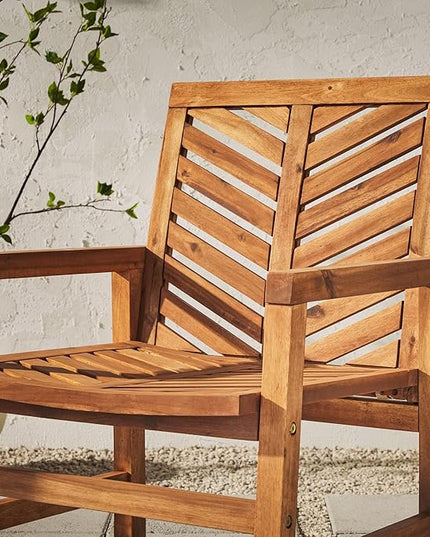 Walker Edison 2 Piece Outdoor Patio Chevron Wood Chair Set All Weather Backyard Conversation Garden Poolside Balcony, Set of 2, Brown - LeafyLoom