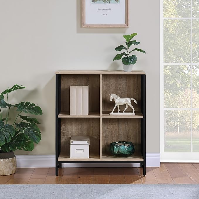 OSP Home Furnishings Ace Contemporary Modern Storage Cube Bookcase, 4 Cubes, River Oak Finish - LeafyLoom