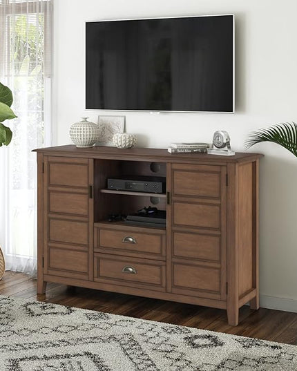 SIMPLIHOME Burlington SOLID WOOD 54 Inch Wide Transitional TV Media Stand in Rustic Natural Aged Brown for TVs up to 60 Inch, For the Living Room and Entertainment Center - LeafyLoom