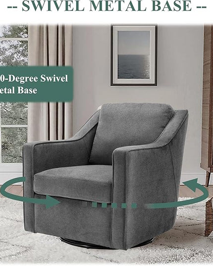 COLAMY 360° Swivel Accent Chair Set of 2, Upholstered Fabric Leisure Armchair with Lumbar Pillow for Living Room Bedroom Home Office, Grey - LeafyLoom