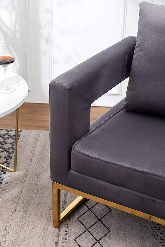 Roundhill Furniture Lenola Upholstered Accent Arm Chair, Gray 27.5D x 29.75W x 34.5H in - LeafyLoom