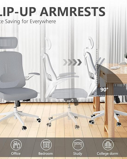 Office Chair 350LBS Capacity,Ergonomic Comfy Home Desk Chair,High Back Gaming Chair with Wheels,Mesh Computer Chair,Lumbar Support, Adjustable Headrest,Flip-up Armrest - LeafyLoom