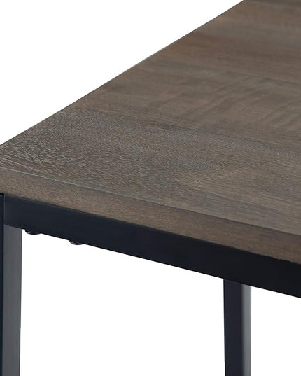 SIMPLIHOME Ward SOLID MANGO WOOD and Metal 28 inch wide Square C Side Table in Warm Grey, for the Living Room and Bedroom - LeafyLoom