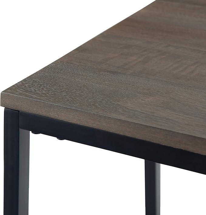 SIMPLIHOME Ward SOLID MANGO WOOD and Metal 28 inch wide Square C Side Table in Warm Grey, for the Living Room and Bedroom - LeafyLoom