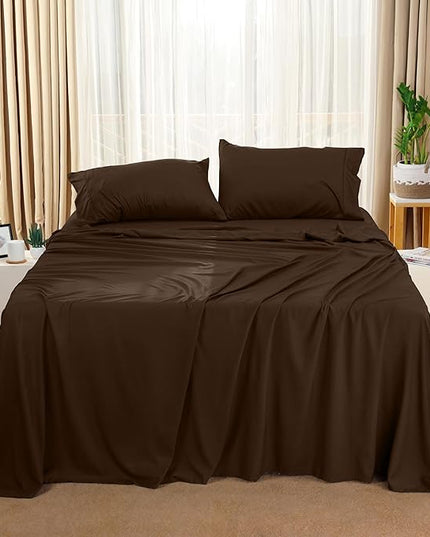 Utopia Bedding King Bed Sheets Set - 4 Piece Bedding - Brushed Microfiber - Shrinkage and Fade Resistant - Easy Care (King, Brown) - LeafyLoom