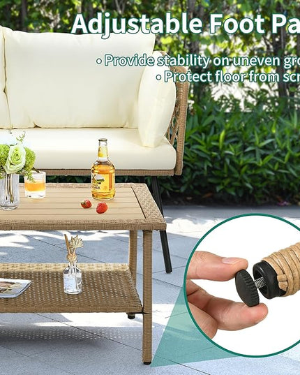 YITAHOME 2 Pieces Patio Furniture Set, All-Weather Wicker Loveseat with Thick Cushions & Rattan Table, Outdoor Conversation Set for Patio, Balcony, Backyard, Deck, Poolside - LeafyLoom
