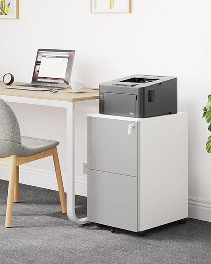 YITAHOME 2-Drawer File Cabinet with Lock, Metal Mobile File Cabinet with Lock, Filing Cabinet Under Desk Fits Legal/Letter for Home/Office, Fully Assembled, Grey and White - LeafyLoom