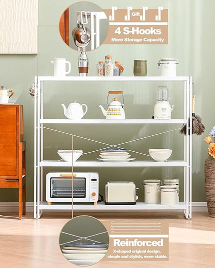 HCHQHS Bookshelf, 4-Tier Industrial Bookcase, White Open Book Shelf, Freestanding Tall Bookshelves with Metal Frame - LeafyLoom