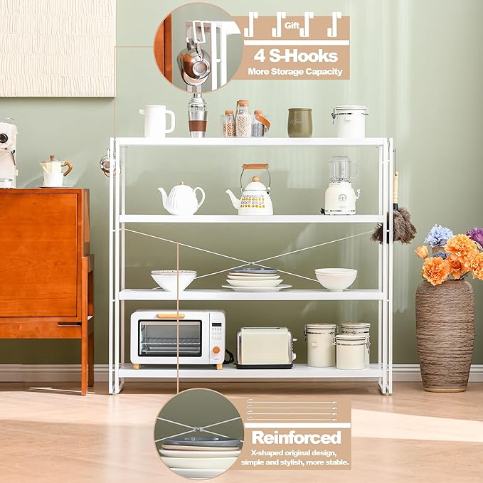 HCHQHS Bookshelf, 4-Tier Industrial Bookcase, White Open Book Shelf, Freestanding Tall Bookshelves with Metal Frame - LeafyLoom