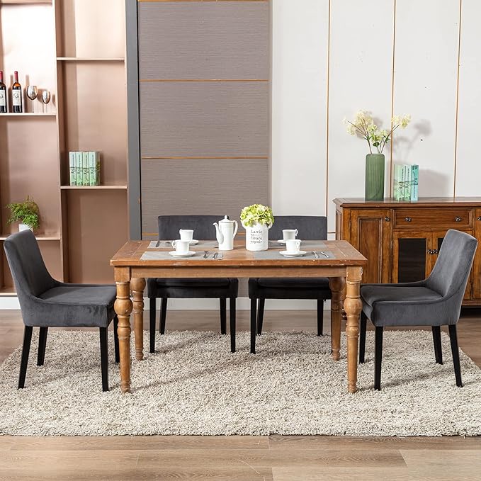COLAMY Modern Dining Chairs Set of 2, Upholstered Corduroy Accent Side Leisure Chairs with Mid Back and Wood Legs for Living Room/Dining Room-Grey - LeafyLoom