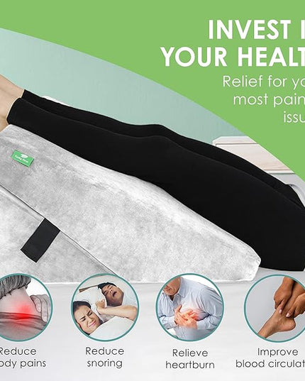 Cushy Form Wedge Pillow for Sleeping - 22 Inch Memory Foam Bed Wedge for Sleeping, Reading, Post Surgery & Leg Elevation - Triangle Pillow with Washable Cover - White - LeafyLoom