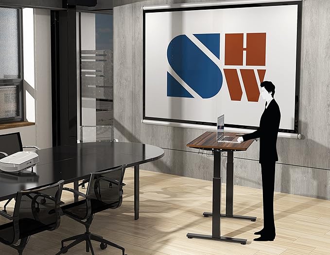 SHW Electric Height Adjustable Standing Desk, 40 x 24 Inches, Walnut - LeafyLoom