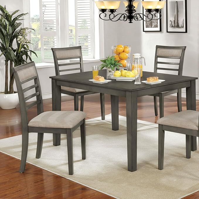 NicBex Dining Table for 4 Kitchen & Dining Room Tables 5 Pc Dining Table Set Weathered Gray Dining Chairs & Table Solid Wood with Padded Fabric Cushions, Gray+Beige - LeafyLoom