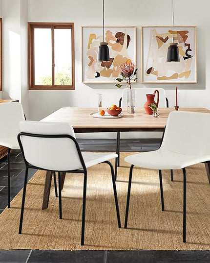 COLAMY Leather Dining Chairs Set of 2, Kitchen Dining Chairs with Back with Metal Legs for Kitchen Dining Living Room Restaurant Shop, White - LeafyLoom